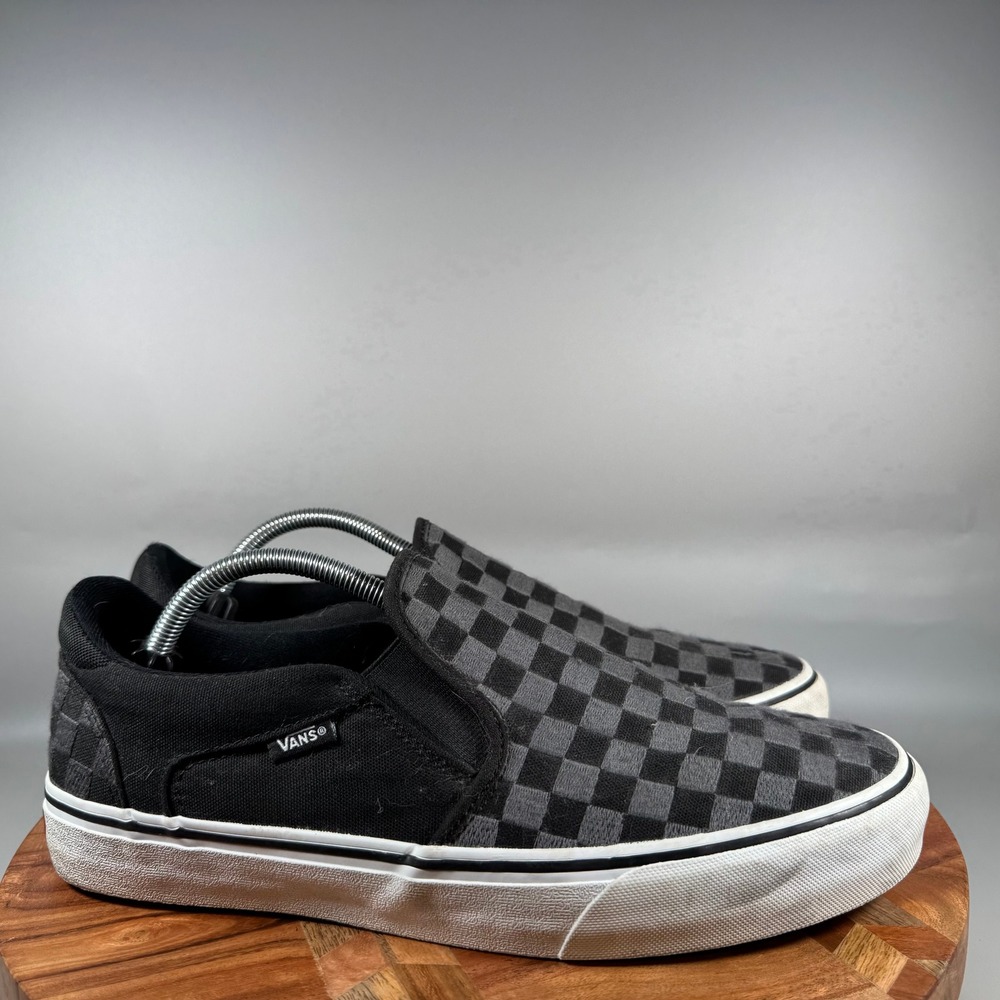 Vans Asher Deluxe Comfort Checkerboard Black Pewter Slip On Mens 11.5 721356